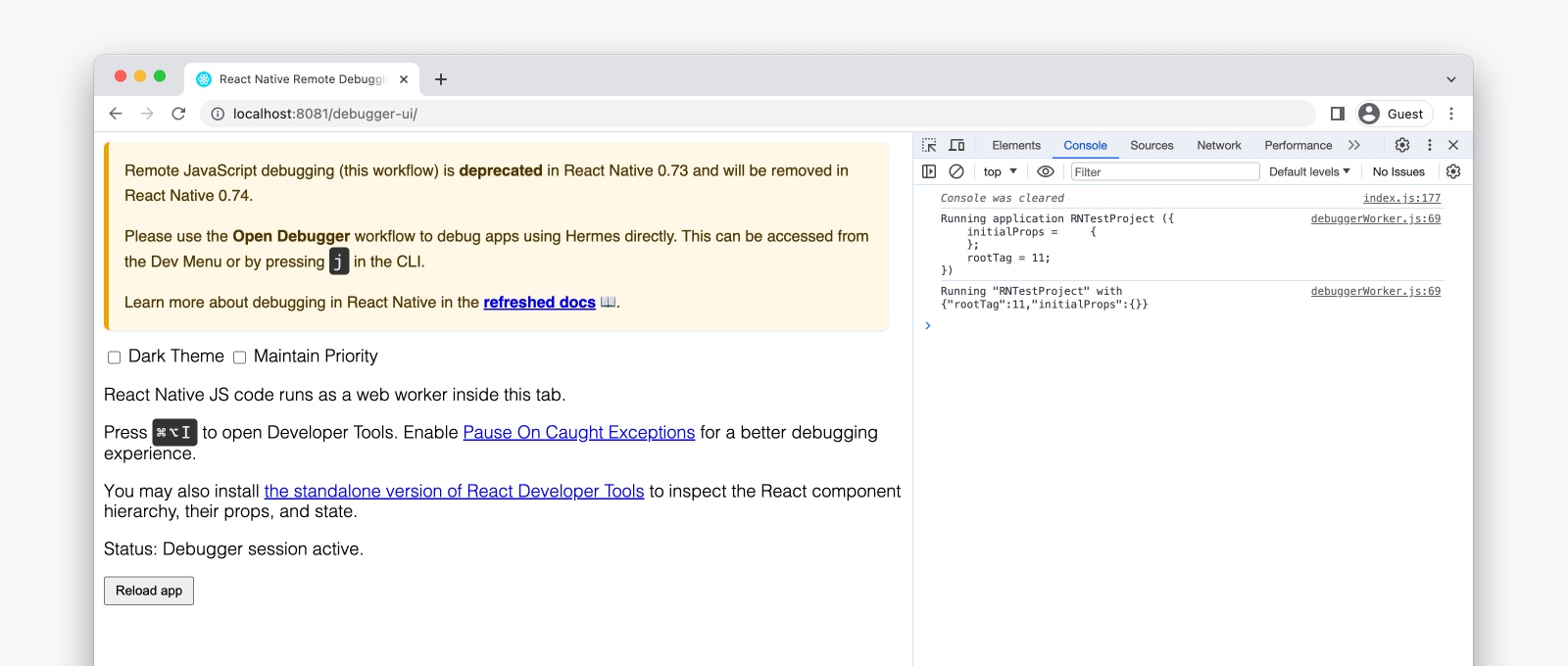 The remote debugger window in Chrome